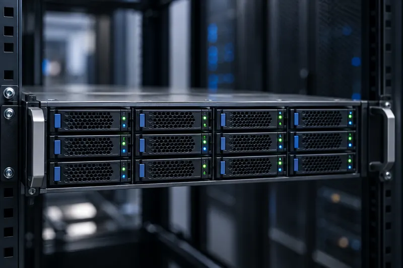 Voorkant van een rackserver met hot-swap schijfbays